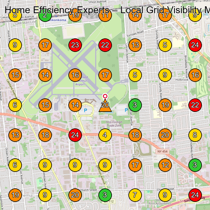 Home Efficiency Experts Heating Contractor GeoGrid ranking map for Ronkonkoma NY